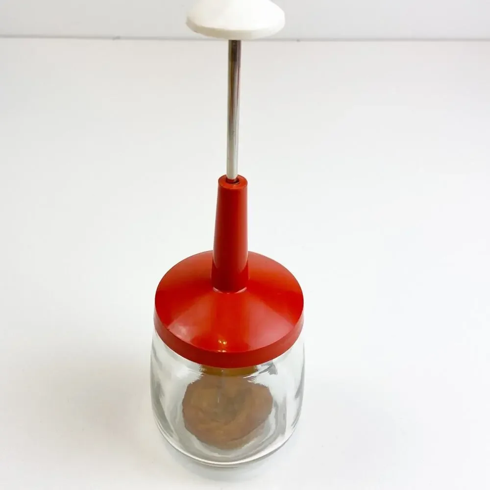 Mid-Century Food Chopper Orange White Manual Veggie Cutter Glass Jar VTG 60s 70s
